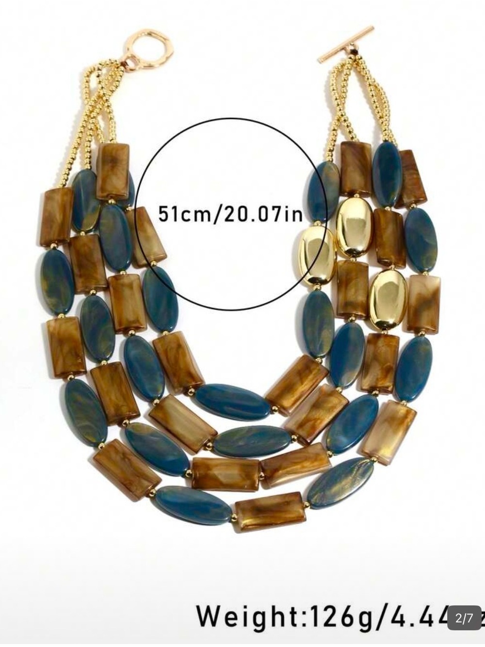 Layered Blue and Gold Statement Necklace - Women Jewelry - Picture 3 of 5